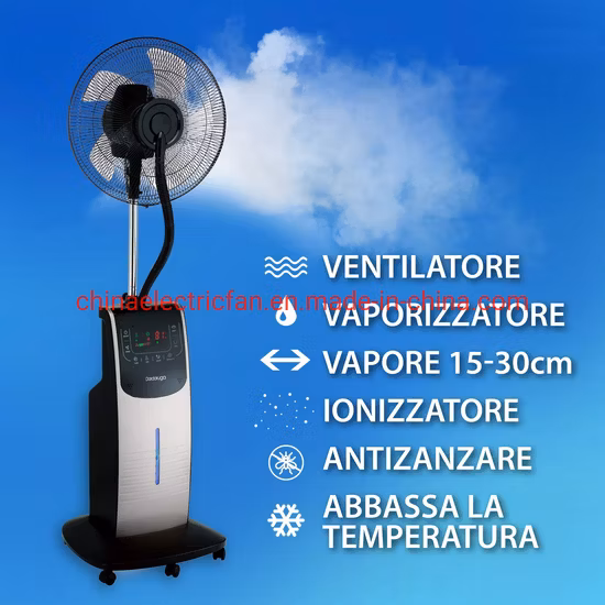 Ventilateur de refroidissement d'air intérieur, refroidisseur d'eau, pulvérisation électrique, usage domestique, ventilateurs à brume oscillante, ventilateur sur pied avec pulvérisation d'eau